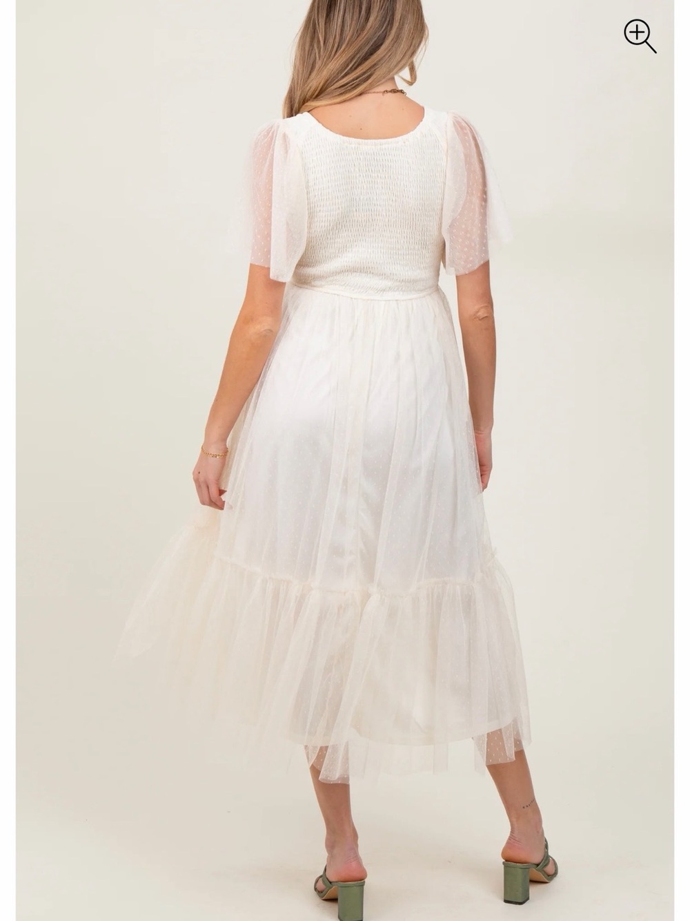White Tulle Midi Dress with Puff Sleeves
